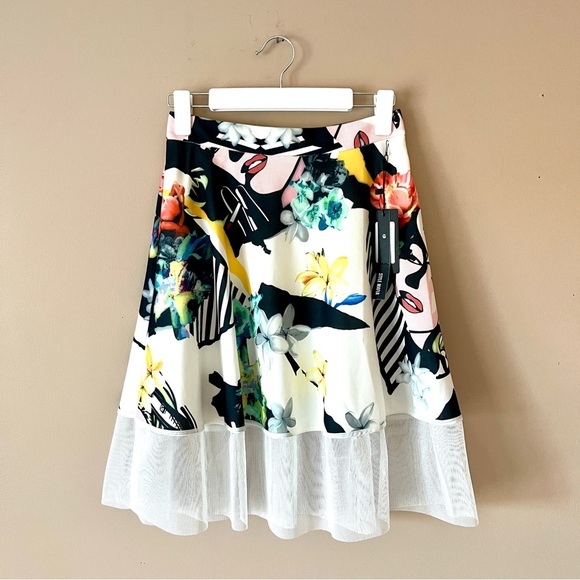 STYLE MAFIA | Comic Print Mesh Hem A-line Midi Skirt Sz M - Picture 1 of 8